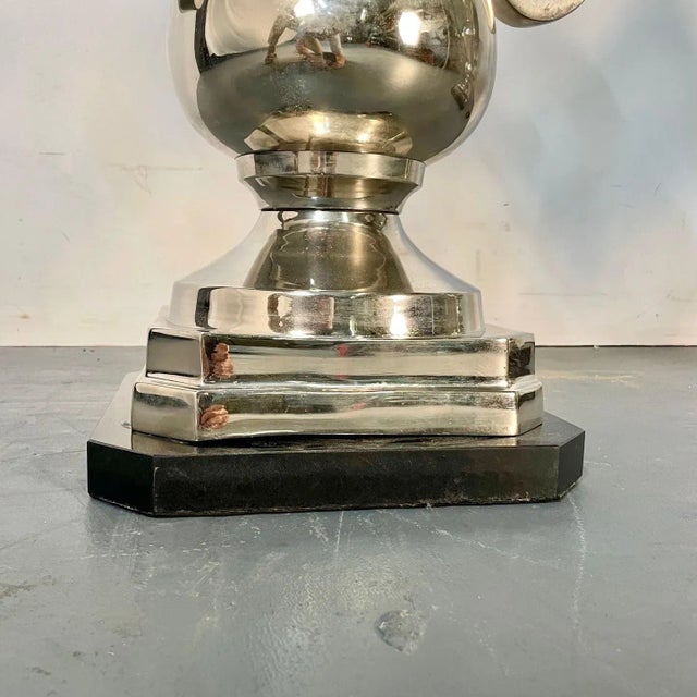 Pair of Hollywood Regency Polished Nickel Table Lamps, Large Urns For Sale - Image 10 of 11