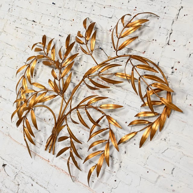 1960’s Italian Mid Century Hollywood Regency Gilt Metal Wall Sculpture of Branches With Leaves For Sale - Image 9 of 12