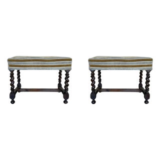 Pair of 20th century Spanish Solomonic Carved Solid Walnut Stools For Sale