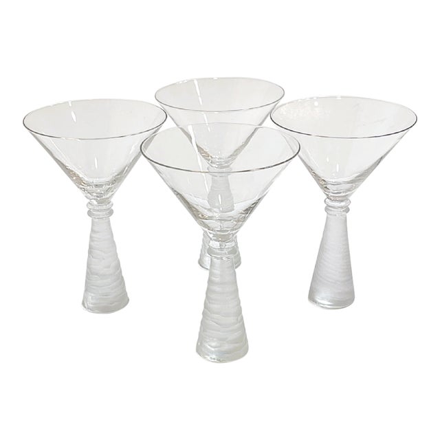 Vintage Martini Glasses With Frosted Stems - A Set of Four For Sale
