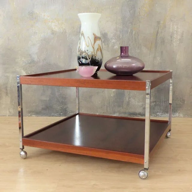 1950s Vintage Teak Side Table on Rolls For Sale - Image 5 of 7