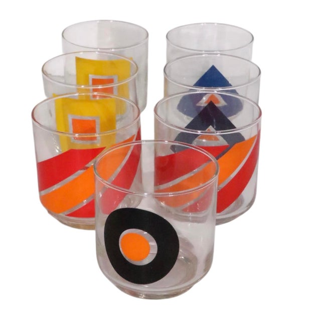 1970s Libbey Bold Super Graphic Mod Glasses - Set of Seven For Sale In New York - Image 6 of 11
