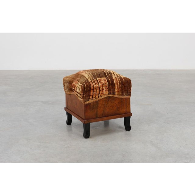 Wood Art Deco Walnut Stool with Velvet Upholstery, Italy, 1920s For Sale - Image 7 of 12