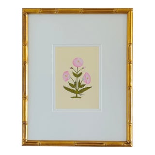 Hand-Painted Jaipuri Pink Floral Motif Painting. Framed For Sale