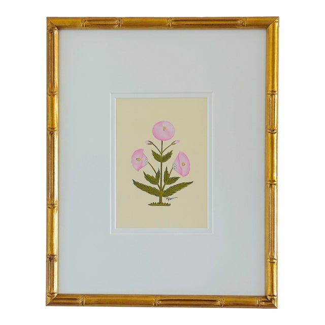 Hand-Painted Jaipuri Pink Floral Motif Painting. Framed For Sale