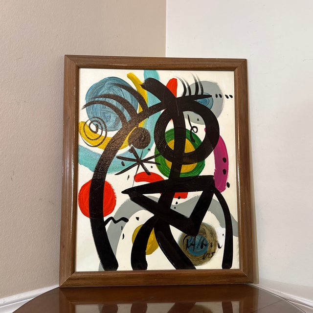 Peter Keil Early 21st Century Peter Keil Miro Style Abstract Colorful Painting, Framed For Sale - Image 4 of 11
