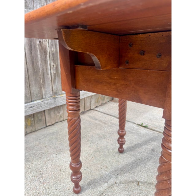Brown Antique Flame Mahogany Drop-Leaf Work Table With Rope Twist Legs, C. 1840-1860 For Sale - Image 8 of 11