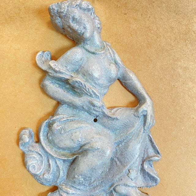 1940s Antique Metal Plaque Virgo Lady For Sale - Image 5 of 6