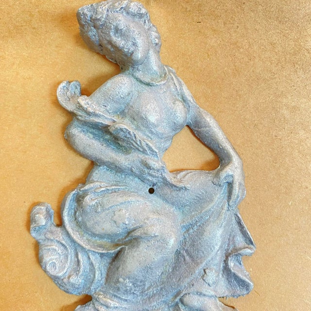 1940s Virgo Lady Antique Metal Plaque For Sale - Image 5 of 6