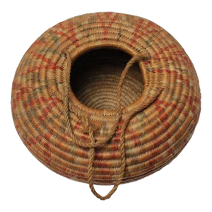 Vintage American Indian Style Dyed and Coiled Chevron Wicker Basket