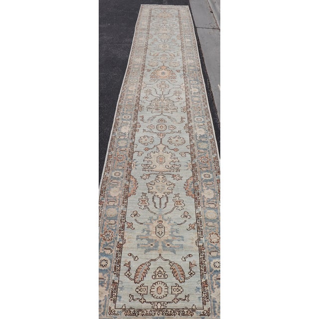 Early 21st Century Hand-Knotted Tabriz Style in Light Blue Runner by Keivan Woven Arts, 3' X 17'8" For Sale - Image 5 of 14