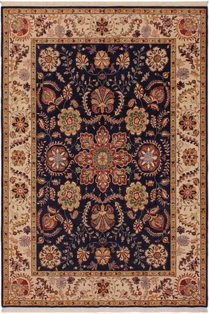 1990s Shabby Chic Vintage Blue Ivory Wool Rug -7'1 X 10'1