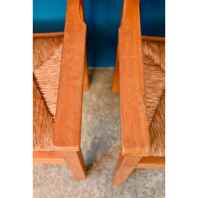 Beige Brutalist French Armchairs in Elm and Straw, 1970s, Set of 3 For Sale - Image 8 of 17