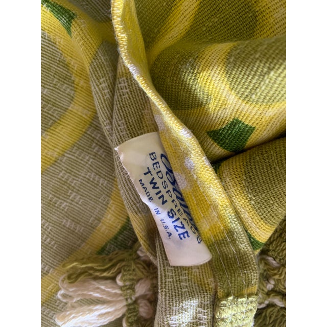 Yellow Vintage Bates 60’s - 70s Petal Flowers Grassy Green Yellow Cotton Twin Bedspread with Fringe Edges For Sale - Image 8 of 12