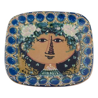 Ceramic Wall Plaque with Female Face by Bjørn Wiinblad, 1959 For Sale