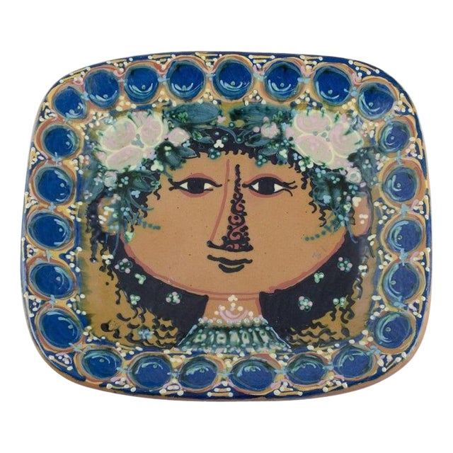 Ceramic Wall Plaque with Female Face by Bjørn Wiinblad, 1959 For Sale