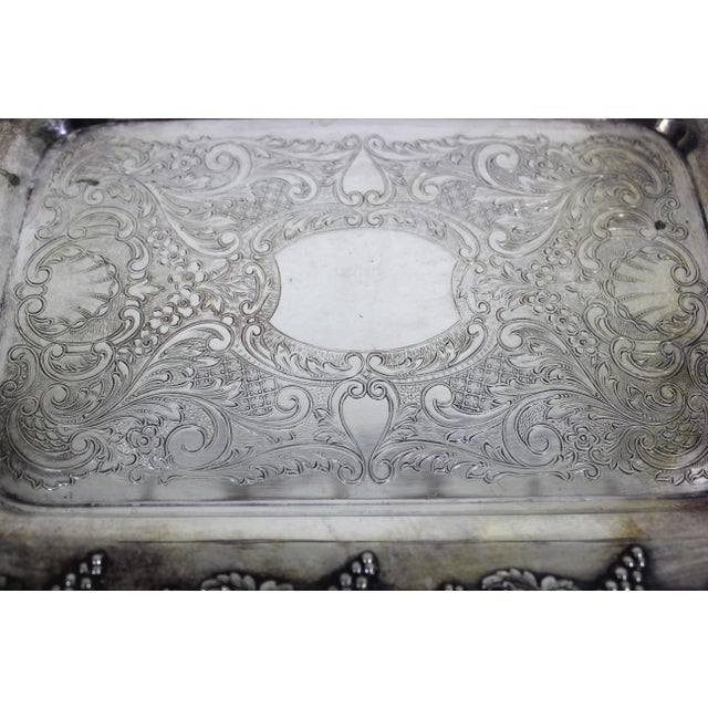Metal Small Silver Plated Tray, Raised Grape Edge Embossed Detail, Vintage Plate Old English Reproduction Rectangular Serving Dish For Sale - Image 7 of 10