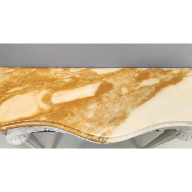 Goldenrod Vintage White Lacquered Beech Console with Yellow Marble Top For Sale - Image 8 of 12