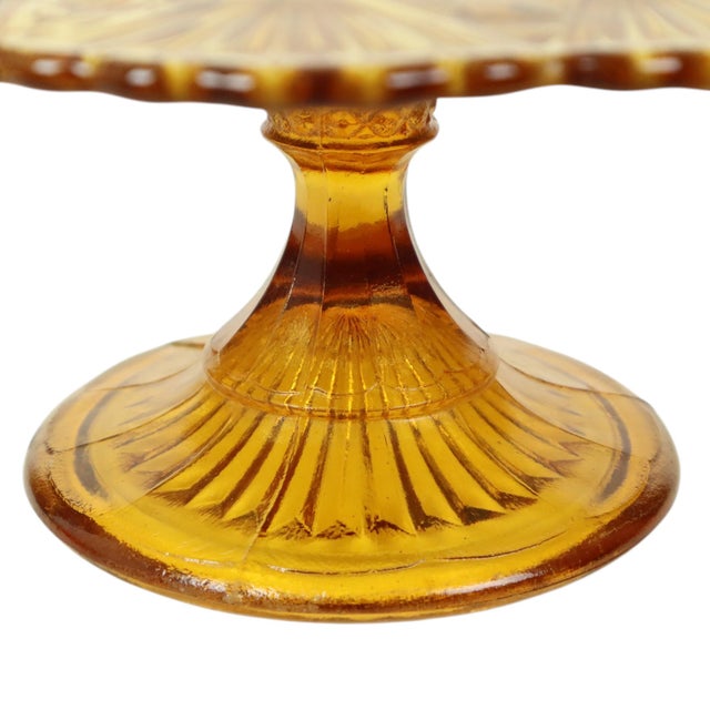 Art Deco Amber Cake Stand in Depression Glass For Sale - Image 6 of 16