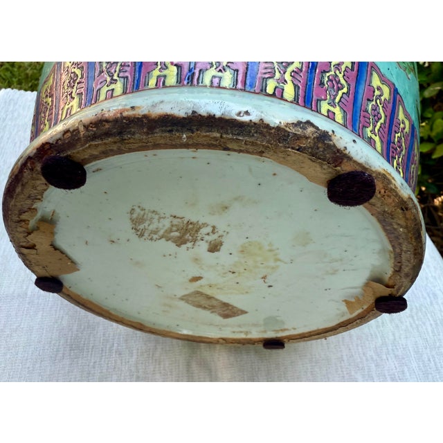 Early 20th Century Large Vintage Chinese Famille Rose Porcelain Vase Lamp For Sale - Image 5 of 12