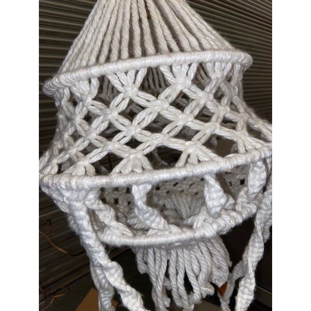 Boho Chic Vintage 1970s Macramé Swag Lamp With Glass Shelves – Large Boho Hanging Table For Sale - Image 3 of 7