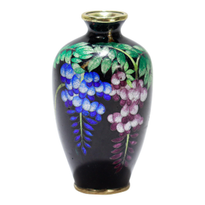 Antique Japanese Cloisonne Enamel Cabinet Vase With Wisteria