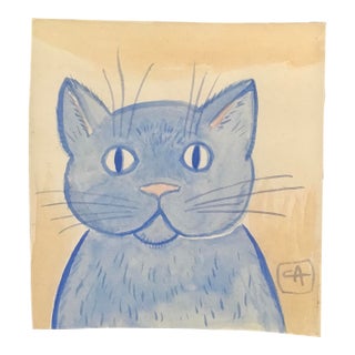 Original Watercolor by CL Auker, the Expectant Cat For Sale