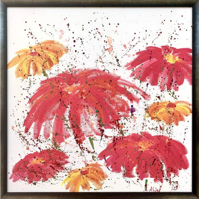 Abstract Red & Pink Flowers on a White Background - Unique Original Art by Contemporary British Artist, 2006 For Sale - Image 13 of 13