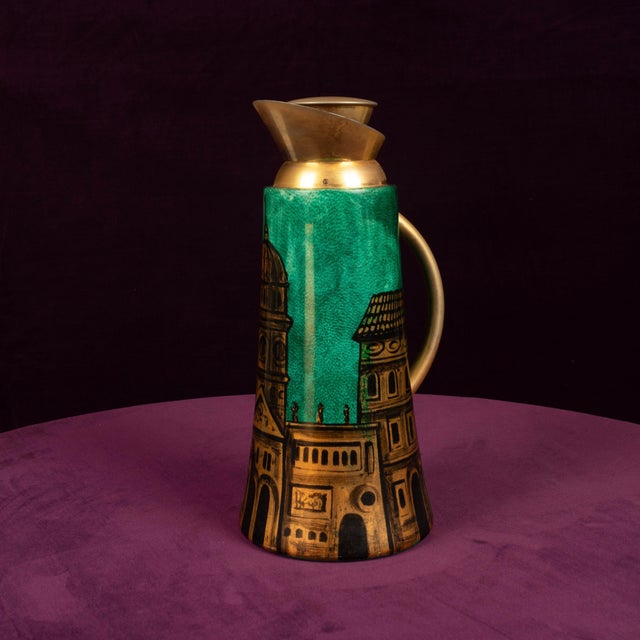 Model 968D Thermos in Hand-Decorated Green Goatskin Parchment by Aldo Tura, Italy, 1960s For Sale - Image 11 of 18