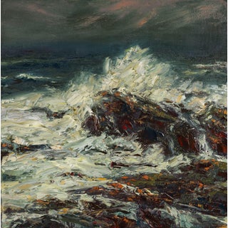 Coastal Cascais by Sparky LeBold | Oil on canvas of crashing waves on rocky shore. For Sale