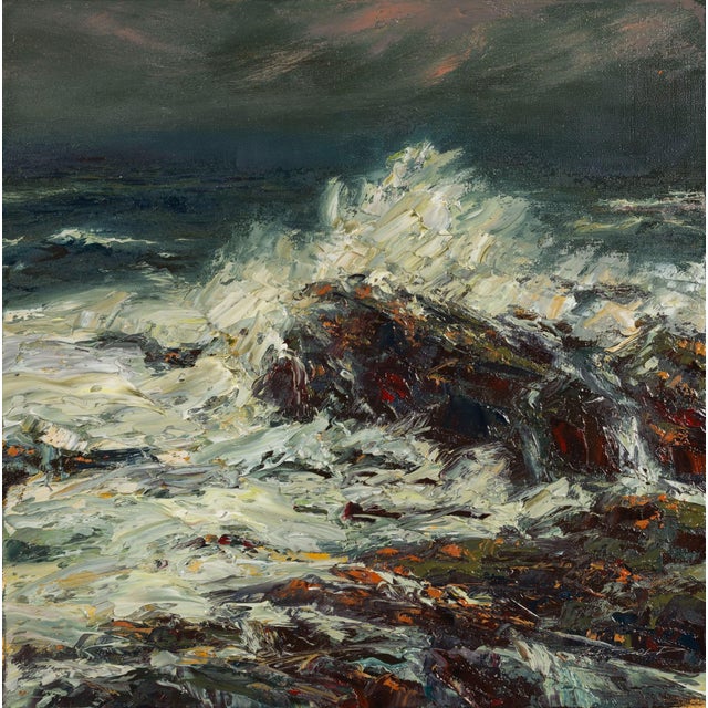 Coastal Cascais by Sparky LeBold | Oil on canvas of crashing waves on rocky shore. For Sale