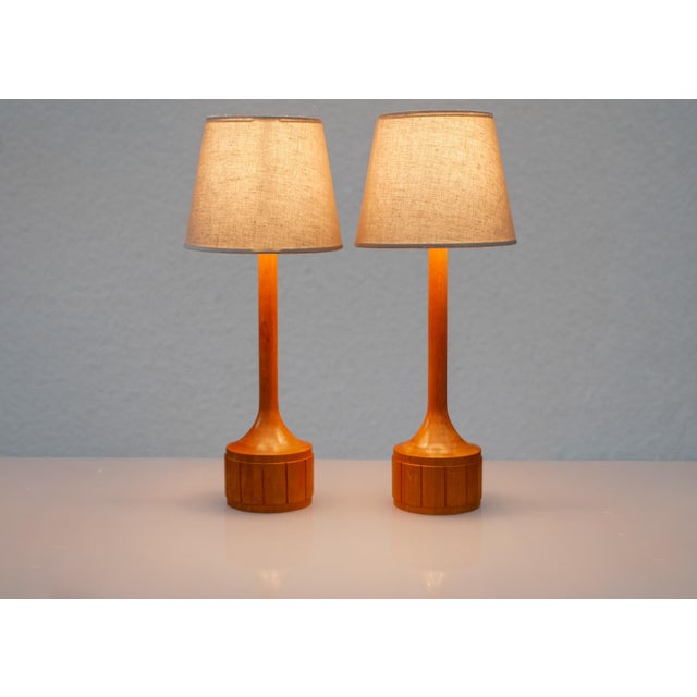 Vintage Scandinavian Oak Table Lamps from Elpe, Set of 2 For Sale - Image 12 of 13