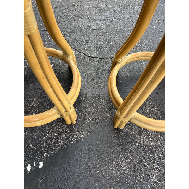 Mid 20th Century Vintage McGuire Style Rattan Counter Stools in Bouclé, a Pair For Sale - Image 5 of 7