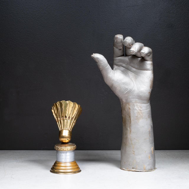 Metal Vintage Brass Badminton Trophy c.1947 For Sale - Image 7 of 7