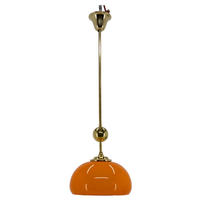 Orange Glass and Brass Pendant, 1980s For Sale