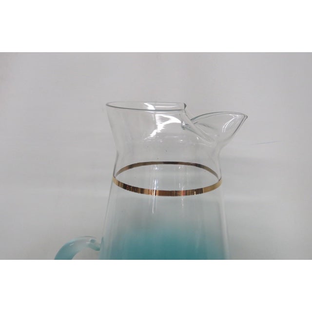West Virginia Glass Company Turquoise Blendo Pitcher With Gold Accent 4911b For Sale - Image 15 of 17