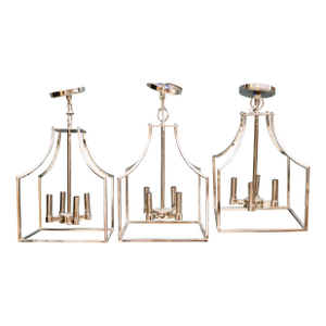 Vintage Stainless Steel 4 Light Lantern Chandeliers -Set of 3