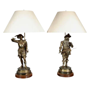 Vintage Cavalier Table Lamps with Shades - a Pair