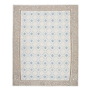 Blue & Brown Greek Key Design Handmade Modern Kilim Rug 12' X 18' For Sale