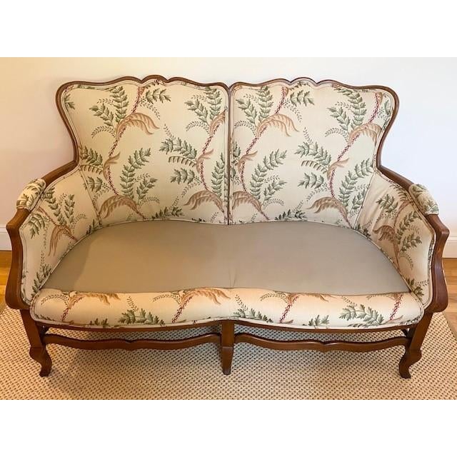 1920s Antique Settee Upholstered in Botanical Embroidery by Jane Shelton For Sale - Image 5 of 12