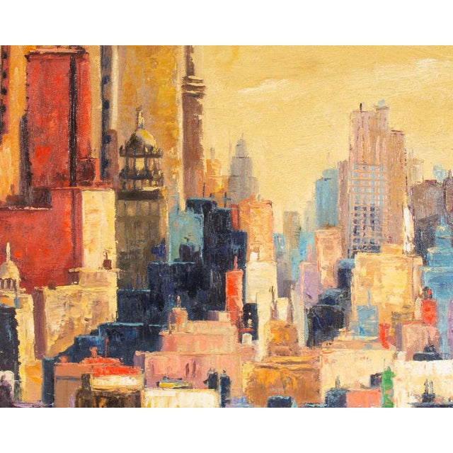 An oil on board painting by the German artist Sandro von Lorsch (1919-1993). This colorful work depicts a cityscape next...