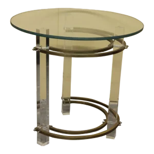 Mid 20th Century Side Table in Lucite and Brass Attributed to Charles Hollis Jones