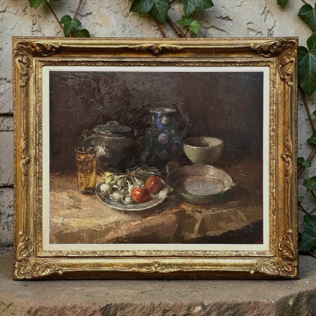 Traditional Antique Framed Oil Painting on Canvas by Guy Cambier (1923-2008) 'Country Still LIfe' For Sale - Image 3 of 16