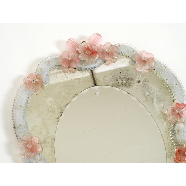 Brown Mid-Century Modern Italian Wall Mirror with Murano Glass Frame and Blossoms, 1960s For Sale - Image 8 of 18