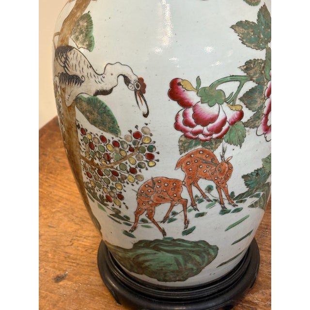 Mid 20th Century Vintage Large Chinese Porcelain Table Lamp With Shade For Sale - Image 5 of 8