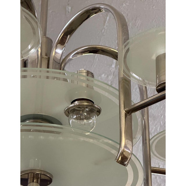 1930s Vintage Bohemian Bauhaus Nickel Chandelier, 1932 For Sale - Image 5 of 6