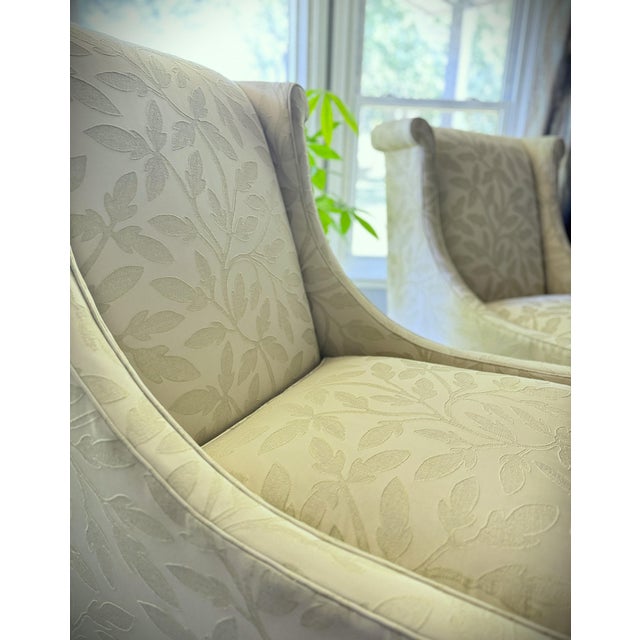 Pearson Custom Pair Pearson Wingback Jacquard Leaf Vine Transitional Chairs For Sale - Image 4 of 15