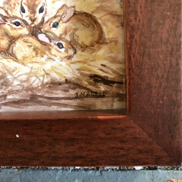 Original 4 x 6 watercolor painting on paper signed bottom right Overall size with vintage frame is 5 x 7