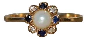 The Beverlywood: Ladies Yellow Gold Pearl, Diamond and Sapphire Cocktail Ring