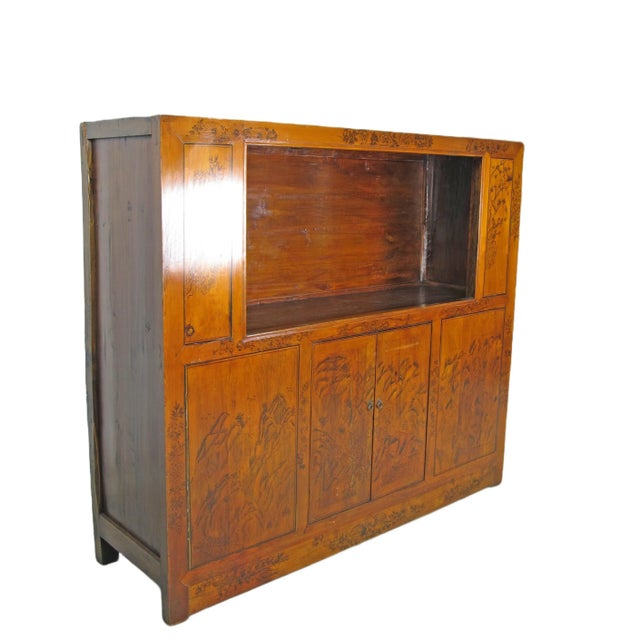 Mid 20th Century Hand Painted Chinese Antique Display Cabinet – 59 Inches Tall, Hand-Painted Design For Sale - Image 5 of 11